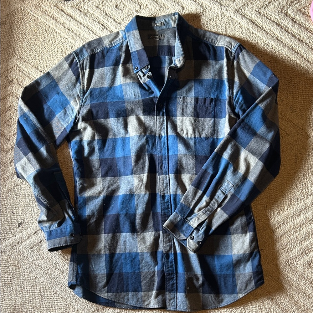 Eddie Bauer Blue and Gray Checkered Shirt slim fit